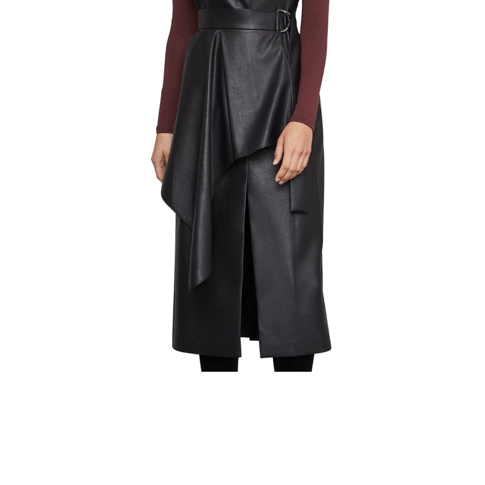 BCBG Black Faux Leather Wrap Skirt